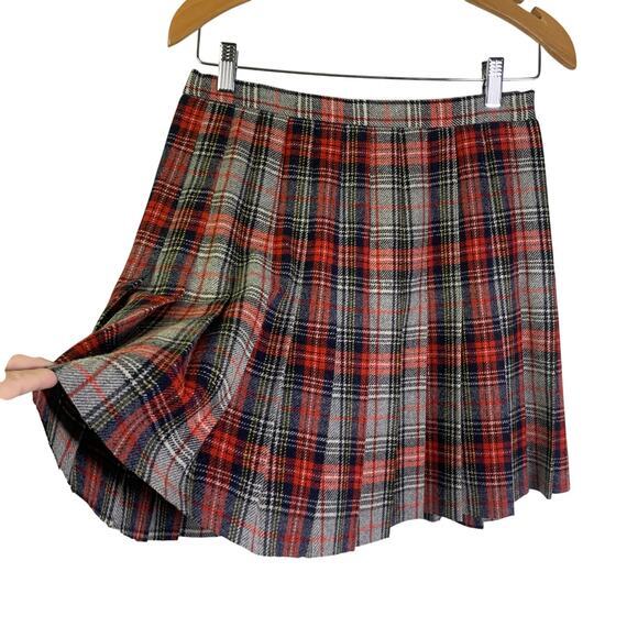 The Villager Skirt Vintage Mini Pleated Tartan Schoolgirl‎ Wool Raw Hem Side Zip - Picture 2 of 11